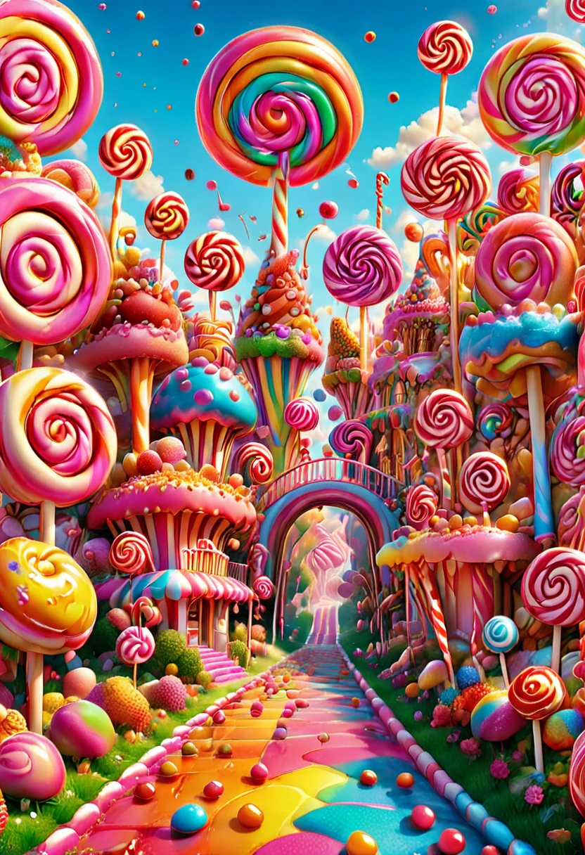 Candyland, best quality, masterpiece, very aesthetic, perfect composition, intricate details, ultra-detailed, by Lisa Frank