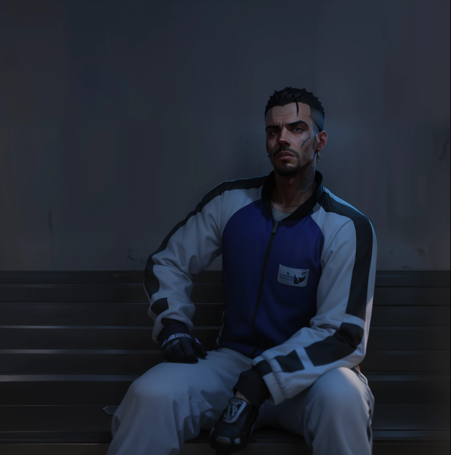hombre arafed sentado en un banco con una patineta en la mano, como personaje de gtav, personaje gta, Chappie in Adidas tracksuit, personaje de gta v, jesse pinkman en GTA V, as the protagonist of gta 5, Usando un traje deportivo, Estilo de GTA V, drake en GTA V, en GTA V, wearing a tracksuit