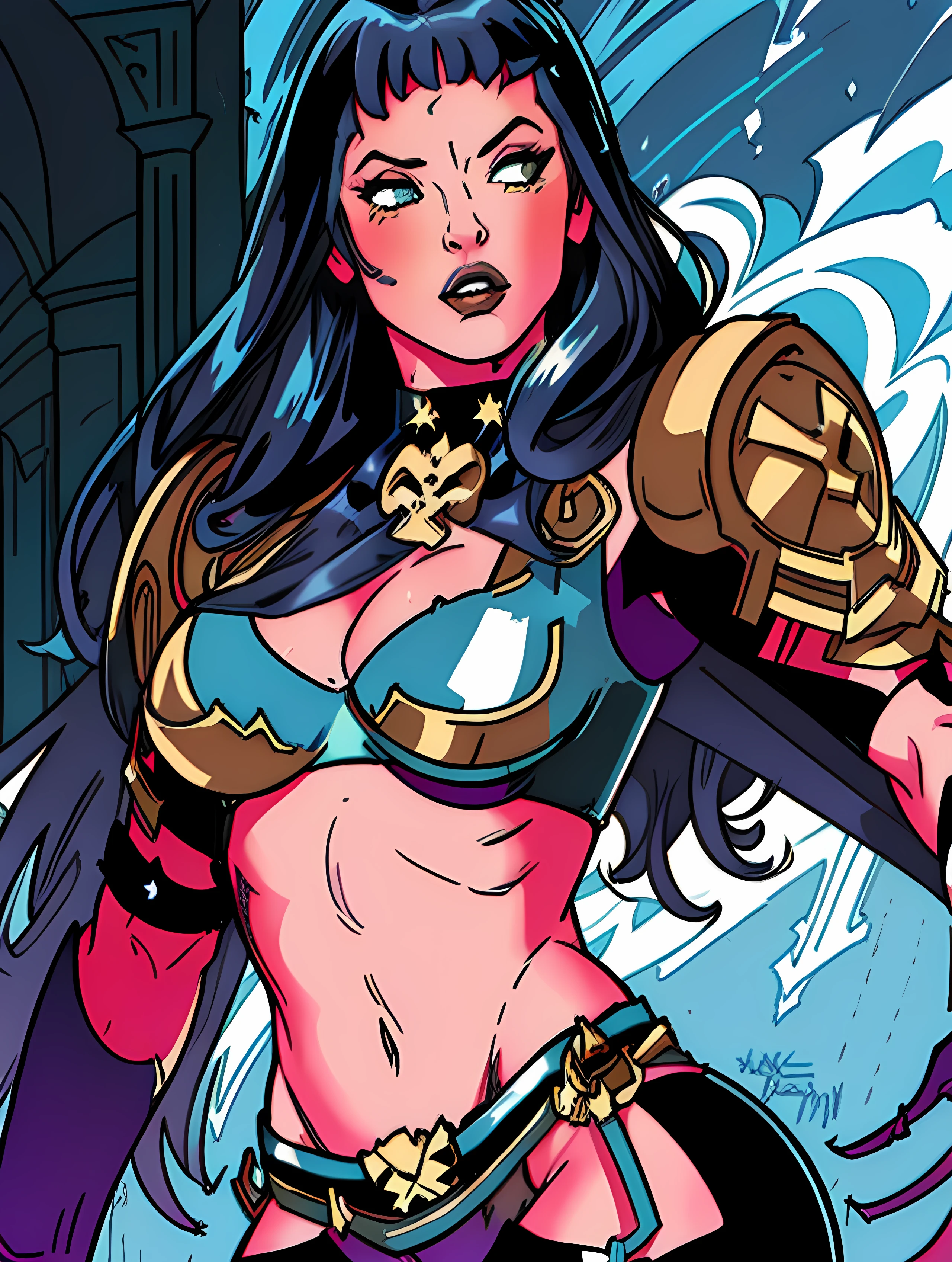 Sexy big tits Twi'lek, busty, ((red skin), twi'lek), evil space knight, space ninja, (wearing (((modest))) black tunic, cowl, cloak, gloves, leggings, straps, buckles, corset, long skirts, long sleeves, fantasy, ((armor))), ((busty), slender body, thin, slim sexy body, slim waist, ((huge breasts))), Imperial starship, Star Wars,