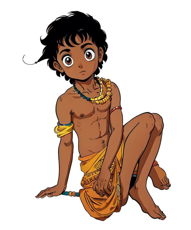 cute brown skin indian kid boy, Rumiko Takahashi style