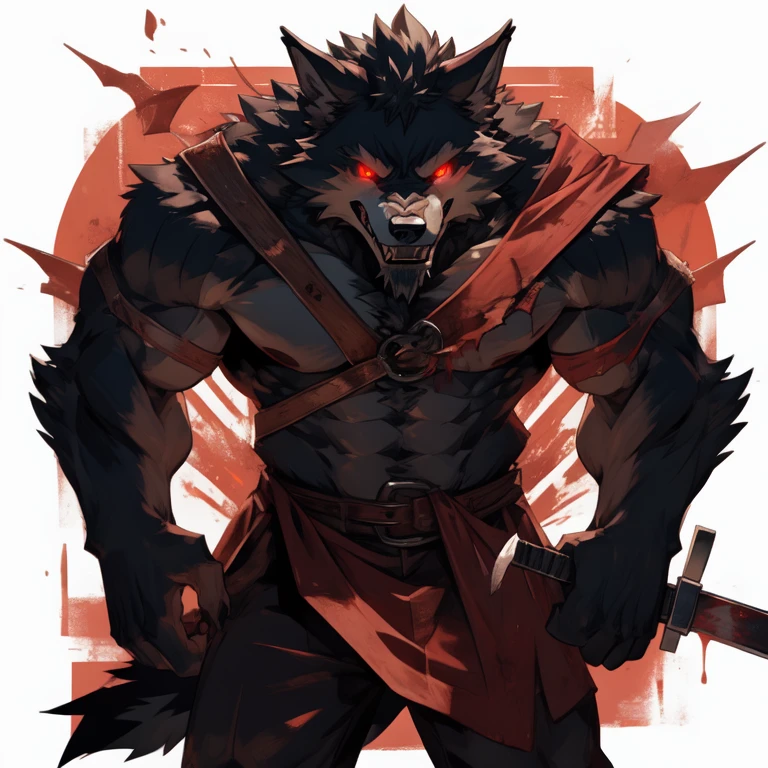 Strong wereWolf with grey hair, Butcher, Handsome, Cruel and elegant, scary Butcher knife, Strong, full moon night, Devil Hunt, bloody, Poor figure, Wolf'A ferocious smile, Terrible laughter, wereWolf chasing, frightened expression, hideous and scary wereWolf, huge muscles, thick and Strong wereWolf, wereWolf is chasing objects outside the screen, huge wereWolf grinning, midnight, Deep in the forest, dark, scary wereWolf, scary wereWolf rape face, Poor figure, scary Butcher, Horrible Hunt, Brutal upper body without clothes, Transformation, Red eyes, glowing eyes, huge Butcher knife
