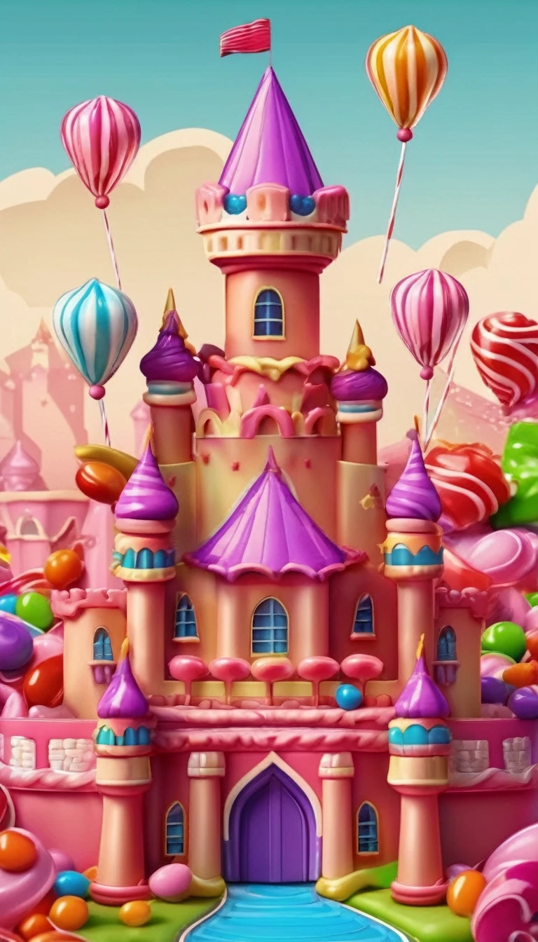 candy made in the shape of ottoman castle with arches and flags waving from the rooftops, candyland