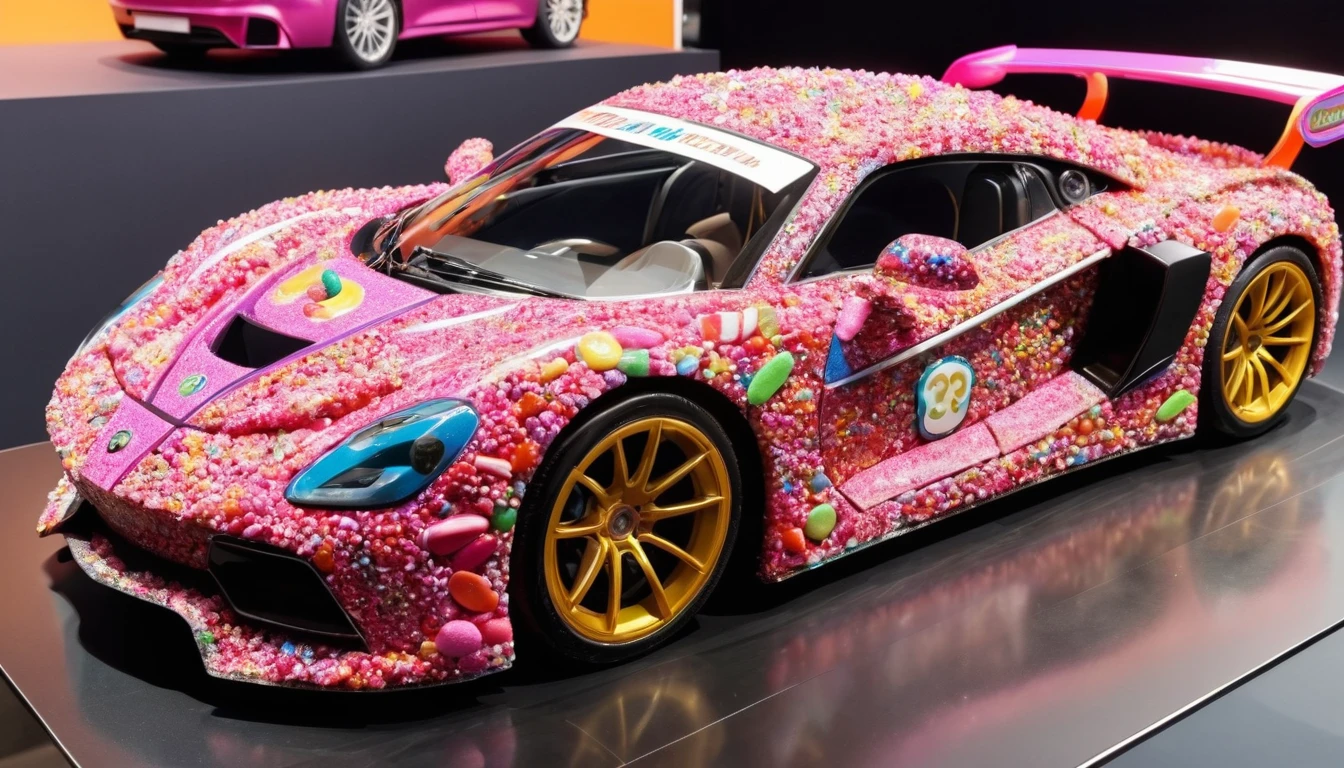 supersport car made from candy, candyland, 8k, ultra-detailed,