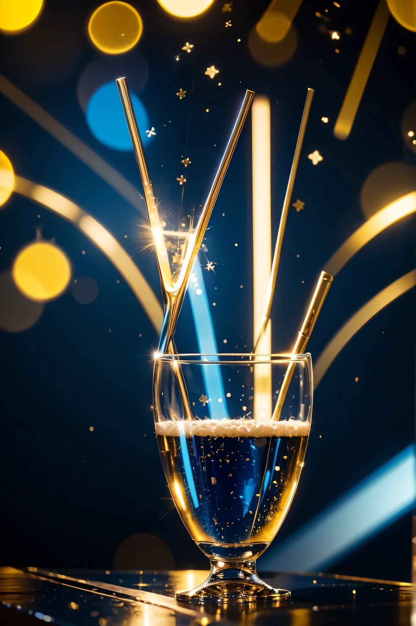 Blue and gold Abstract background and bokeh on New Year's Eve.