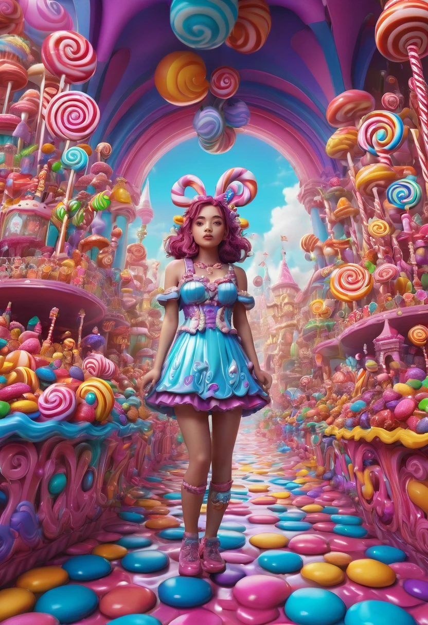 1girl, Candyland, aesthetic, A candy wonderland with pride colors. detailed matte painting, deep color, fantastical, intricate detail, splash screen, complementary colors, fantasy concept art, 8k resolution trending on Artstation Unreal Engine 5