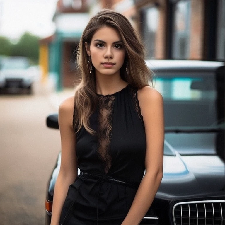 Aarav woman in black is standing next to the car., amazing woman, ผู้beautiful woman, cute woman, beautiful model, Anna Nikonova aka newmilky, black top, attractive woman, attractive woman, beautiful model girl, beautiful woman, beautiful female model, beautiful woman, Wearing a black bra, Beautiful, luxurious, attractive, Anna Nikonova
