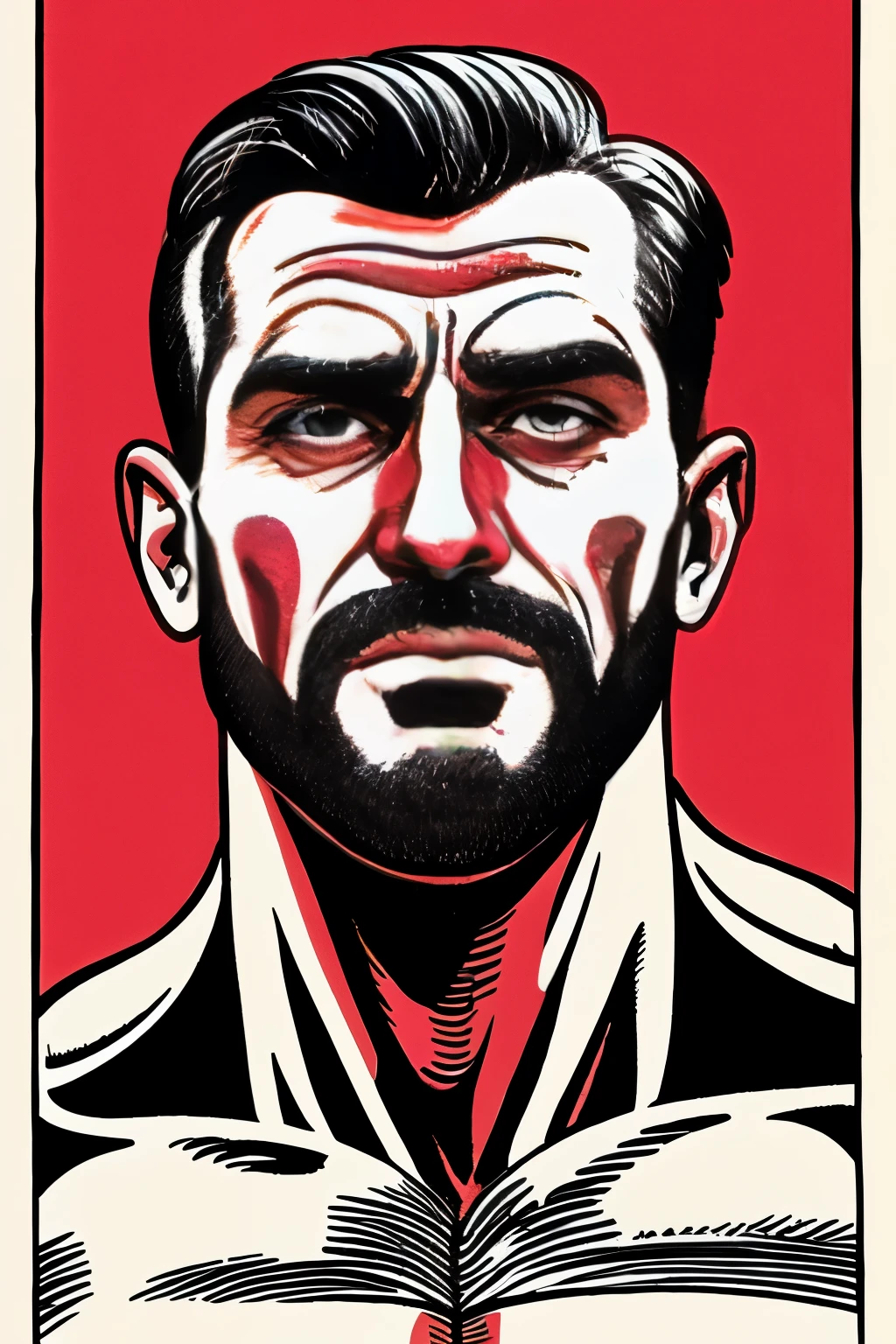 (A muscular man:vivid colors,shirtless:1.1,Kirbywood style,vintage color comics,showcasing:1.1,sharp focus,hi-res details,intricate features,creating,vivid colors,masterpiece:1.2,8k quality) cubism background, symmetrical poster, (((ink,sketch,Rapidly,Clean))),exaggerated expression,handsome man character,(((ink,soil,Line outline,ink stain,ink stain)))
