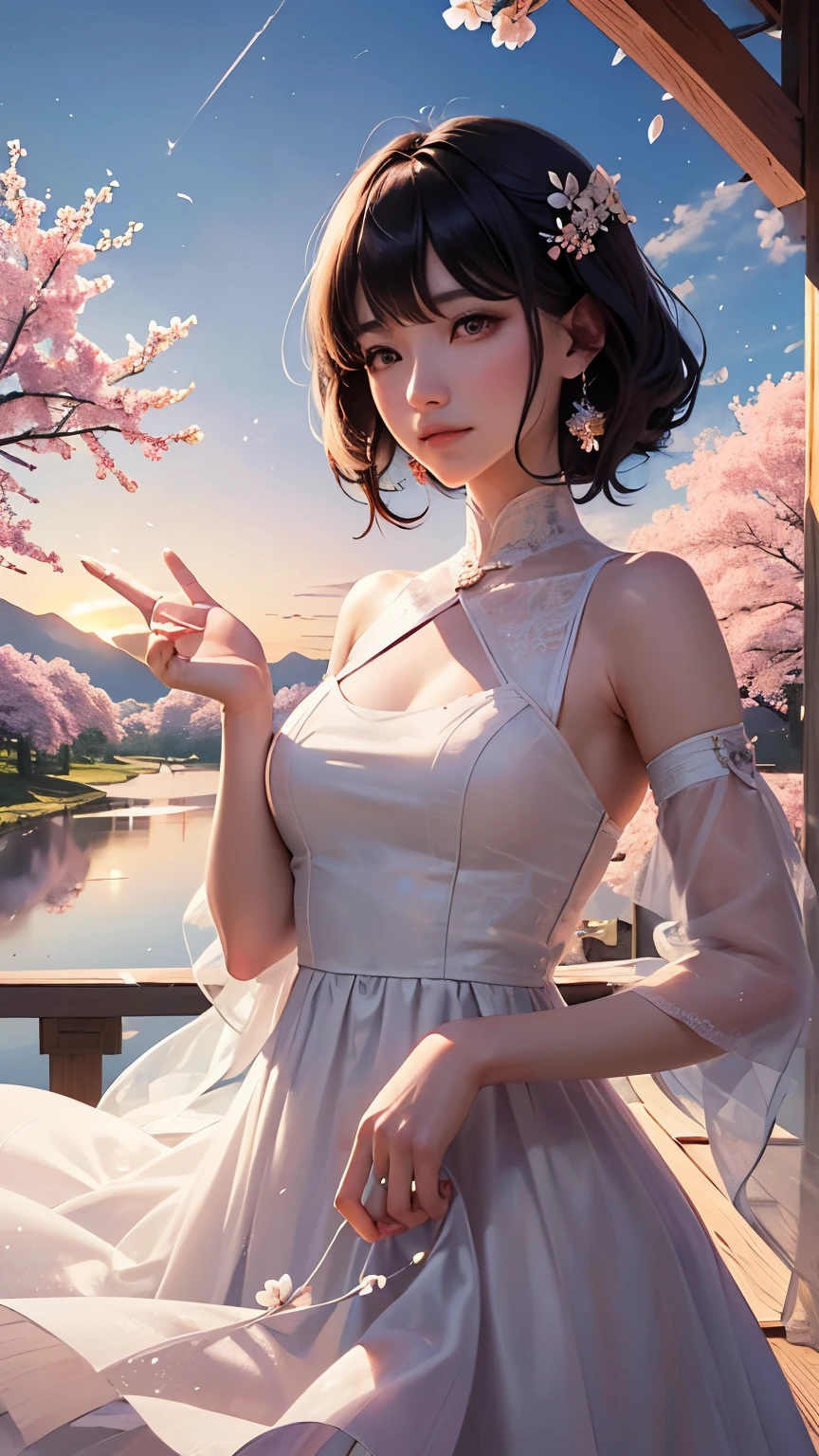 Anime girl in a white dress with a flower in her hair - SeaArt AI