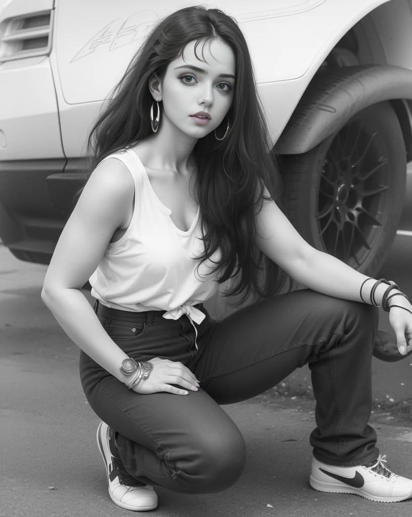 (obra-prima),(max quality, ultra-detlahado),(a newly qualified 18-year-old European girl),(muito feliz),(olhos claros, cabelos loiros),(no carro novo),(blue skies),(fundo arborizado),(visible in peripheral vision),embarque em sua nova aventura. profesional lighting, a trocar um pneu, HDR