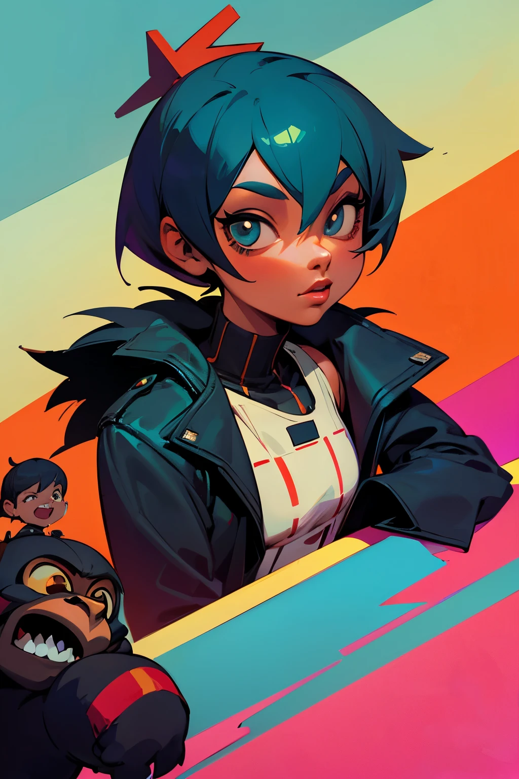 Gorillaz style, digital art, girl, --auto