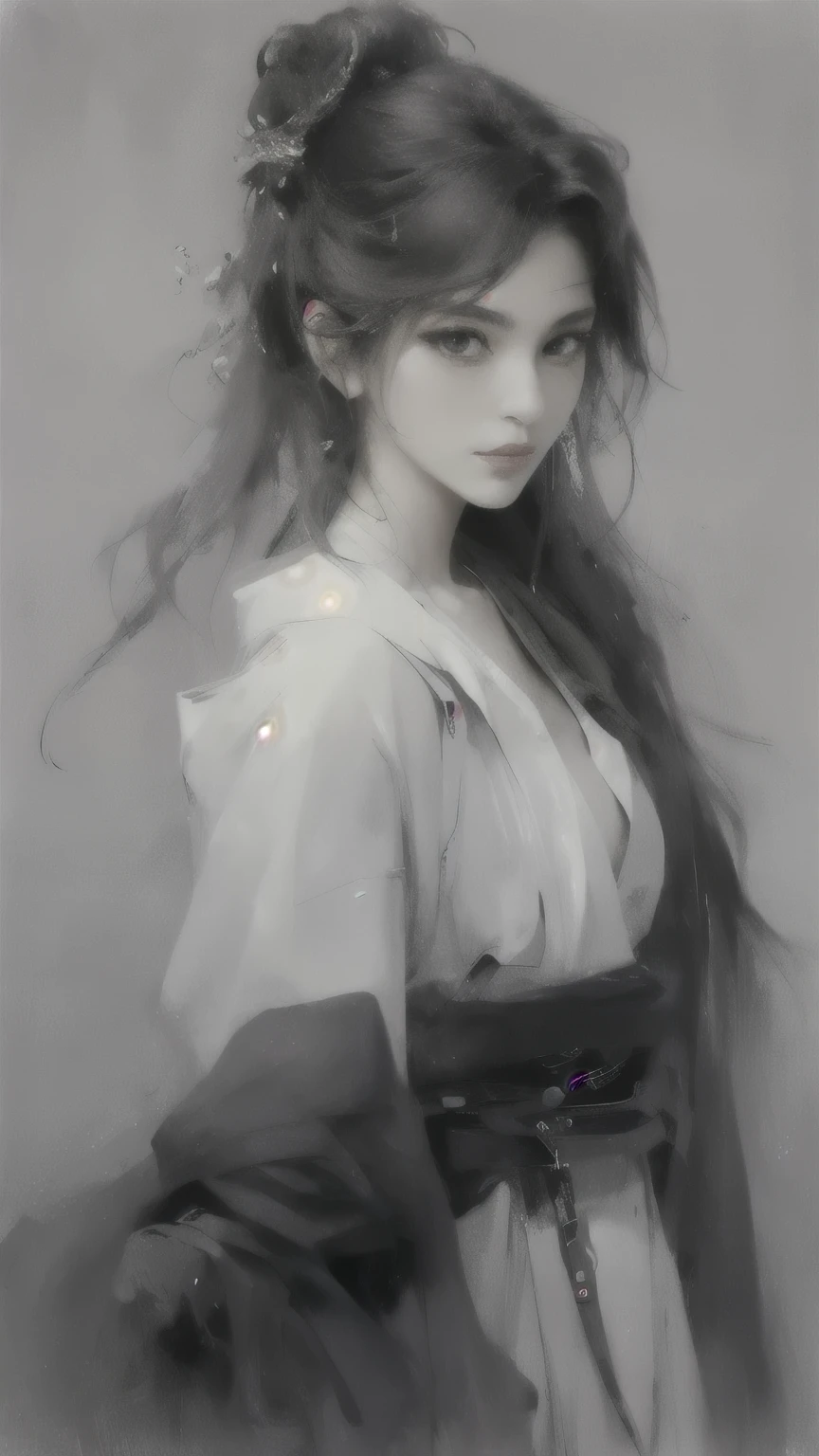 una pintura de una mujer morena con cabello largo y camisa negro, hermosa pintura de personajes, pants style work