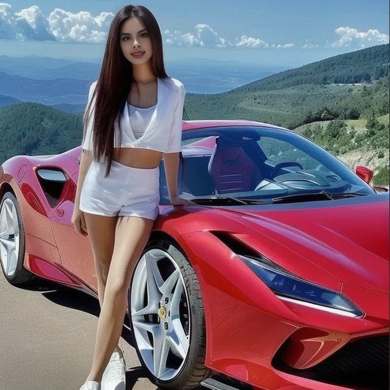 araffe posing next to a red sports car on a road, sports car, Lalisa Manoban, Angelina Stroganova, Anna Nikonova aka newmilky, sports car, Profile picture, Dasha Taran, sexy girl, sports car, With a new beauty, Julia Rasumova&#39;s style, Anna Nikonova, gorgeous woman, Ekaterina