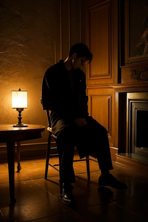 In a dimly lit room, a solitary figure occupies a weathered chair. The man's silhouette suggests a certain fragility, with slumped shoulders and gaunt features that hint at a battle with illness. Despite his frail appearance, there's an unmistakable strength in his gaze, a fierce determination that refuses to be extinguished by his physical condition. Lost in thought, he sits with a furrowed brow, deep in contemplation. His attire is simple yet worn, a reflection of the trials he's endured. Despite his weakened state, there's an aura of authority about him, a silent command that demands attention and respect.