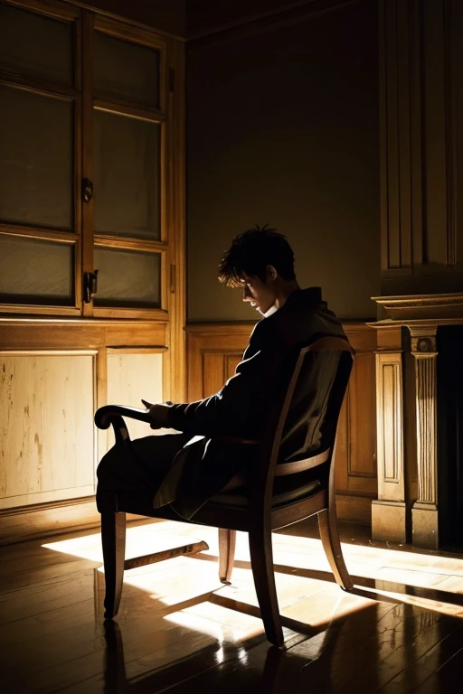In a dimly lit room, a solitary figure occupies a weathered chair. The man's silhouette suggests a certain fragility, with slumped shoulders and gaunt features that hint at a battle with illness. Despite his frail appearance, there's an unmistakable strength in his gaze, a fierce determination that refuses to be extinguished by his physical condition. Lost in thought, he sits with a furrowed brow, deep in contemplation. His attire is simple yet worn, a reflection of the trials he's endured. Despite his weakened state, there's an aura of authority about him, a silent command that demands attention and respect.