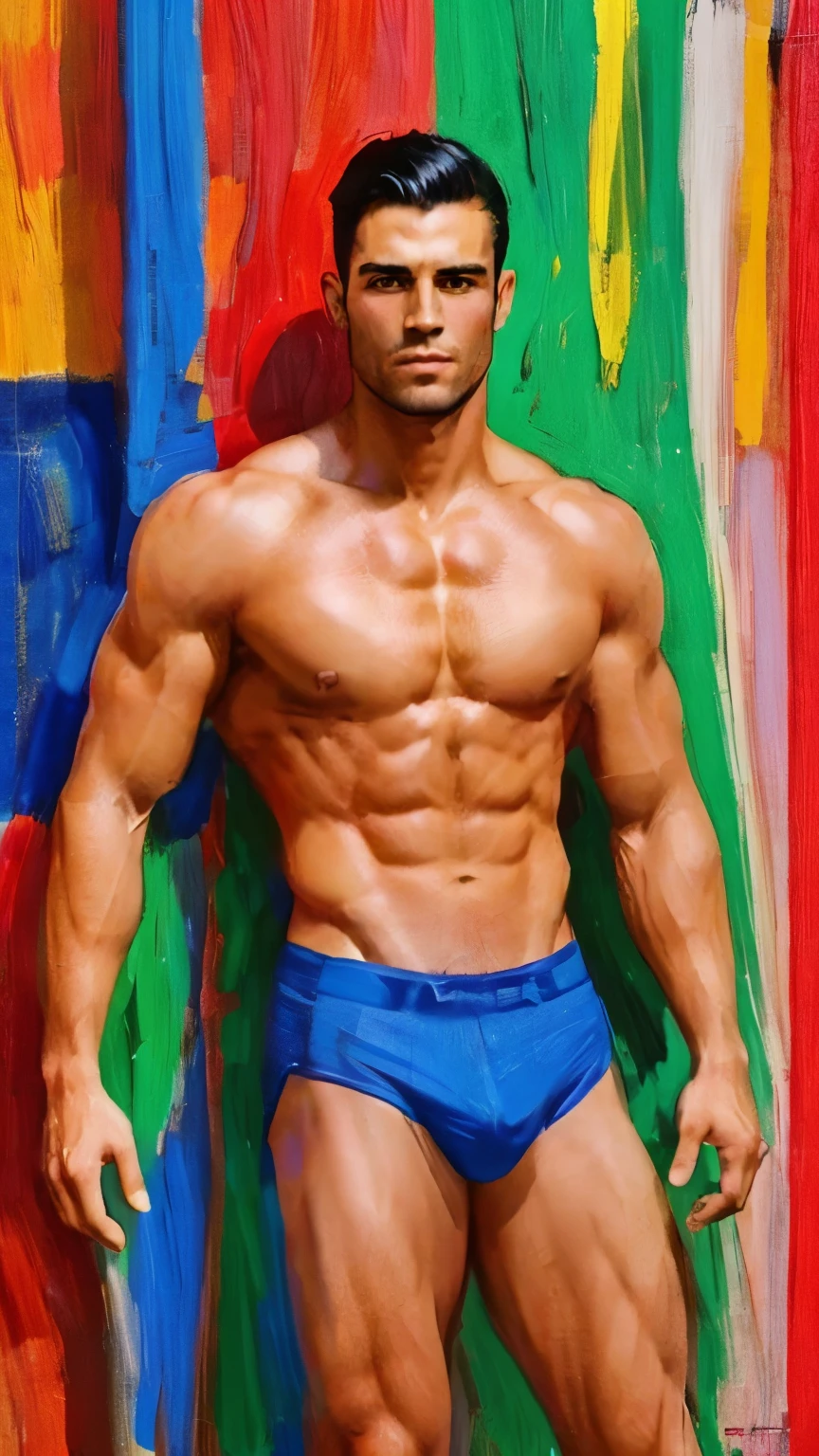 (A muscular man:vivid colors,shirtless:1.1,Kirbywood style,vintage color comics,showcasing:1.1,sharp focus,hi-res details,intricate features,creating,vivid colors,masterpiece:1.2,8k quality) cubism background, symmetrical poster, undercucho Close Portrait of Elegant Person [undercucho] in bespoke MAN suit: tall muscular man,elegant, bright lights, highly detailed, soft and sharp focus, illustration, (High detail skin: 1.2), 8k uhd, DSLR, soft lighting, high quality, male model, (((1 MAN))) suit,fancy castle background, (((/LOOKING AT THE VIEWER/)))
