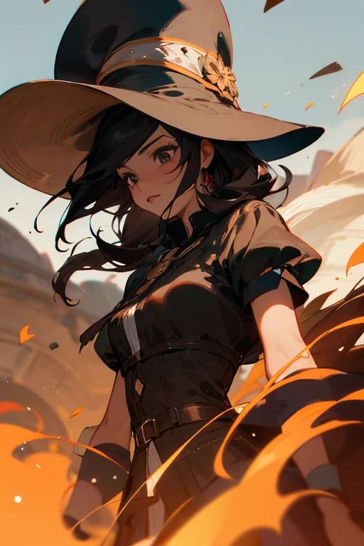 Mujer, maga, cabello negro, sombrero de bruja