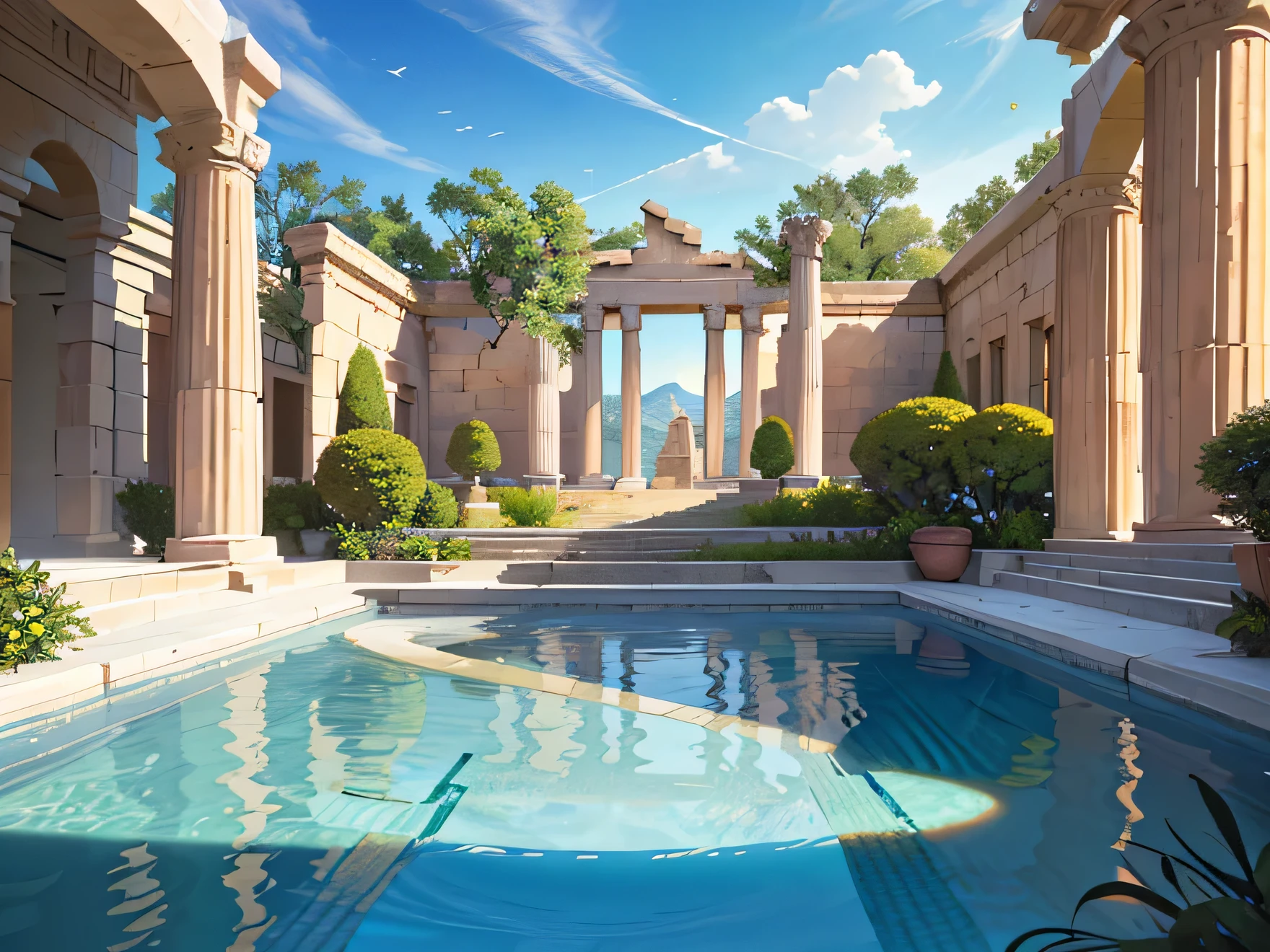 Stunning ancient Greece background,
Majestic ruins and crystal clear water,
Golden sun setting over olive trees,
Realistic textures and high resolution,
Ultra-detailed architecture and landscape,
HDR lighting enhancing warm colors,
Delicate shadows and reflections,
Vibrant blues and greens conveying serenity,
Detailed stone sculptures and columns,
Professional rendering with clean lines,
Masterpiece quality with intricate details,
Best quality image at its finest.