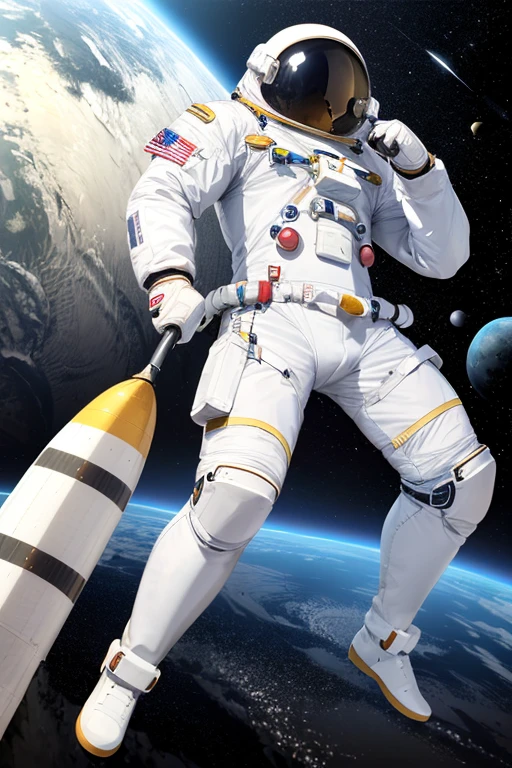 Hombre, muscular, astronauta, en el espacio 