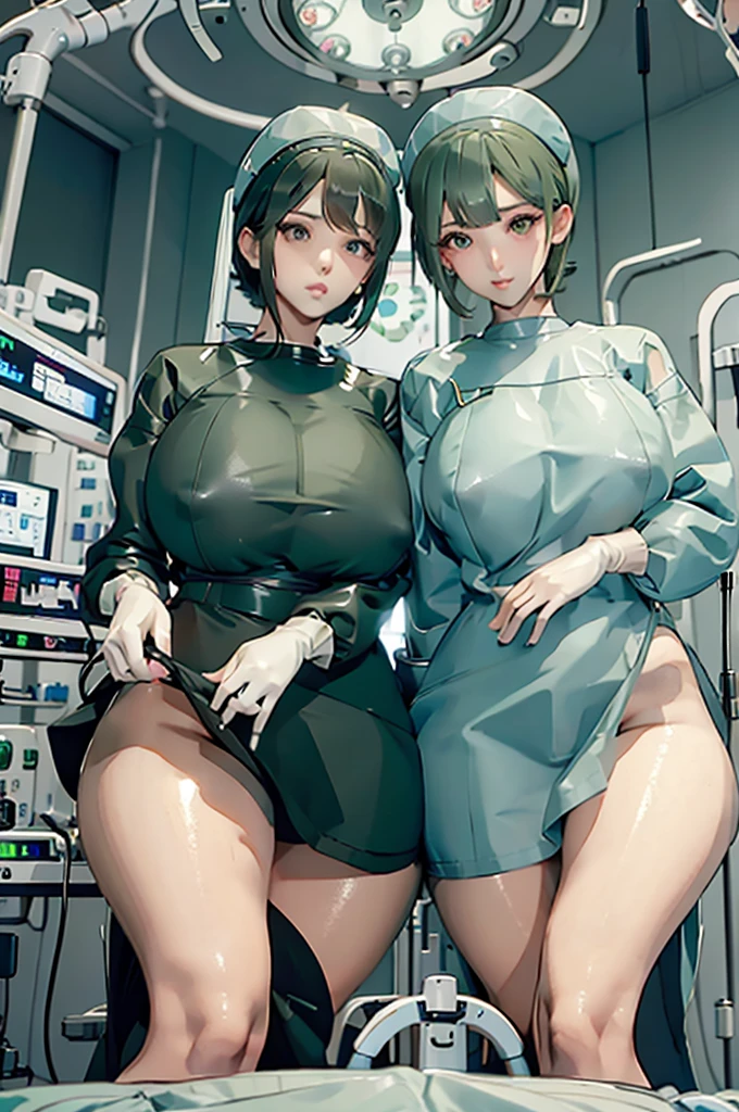 nurse uniform,hospital, latex nurse suit,nurses,busty,elbow gloves,labcoat,dark green hair woman,white eyes , gigantic ,medical instruments,asian nurse,two nurses,speculum,examination room,oversize ,big ass ,strap on, lay on table ,legs spreaded,giving birth,gyno chair , dentist,Milf,latex,green uniform