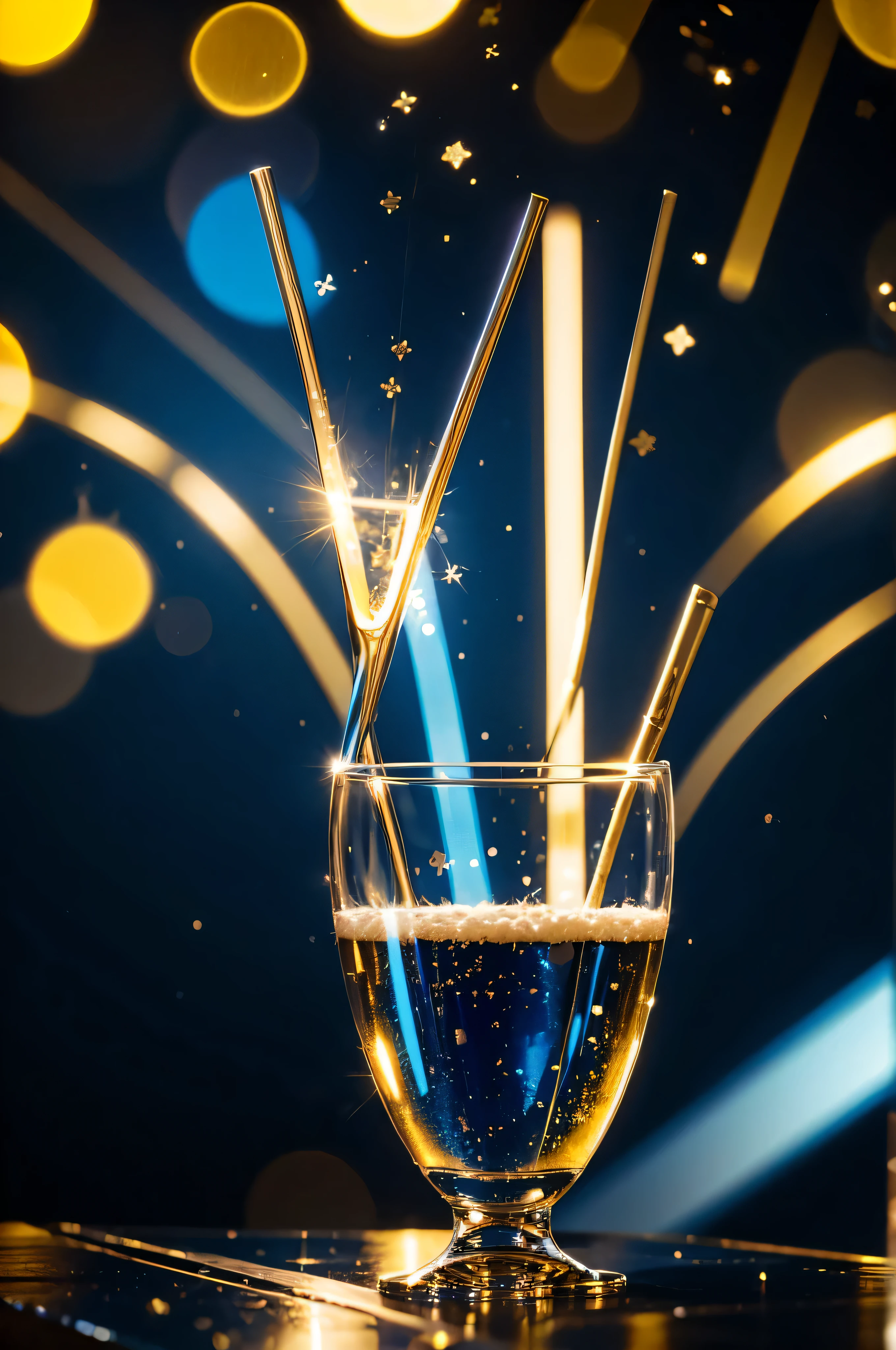 Blue and gold Abstract background and bokeh on New Year's Eve.