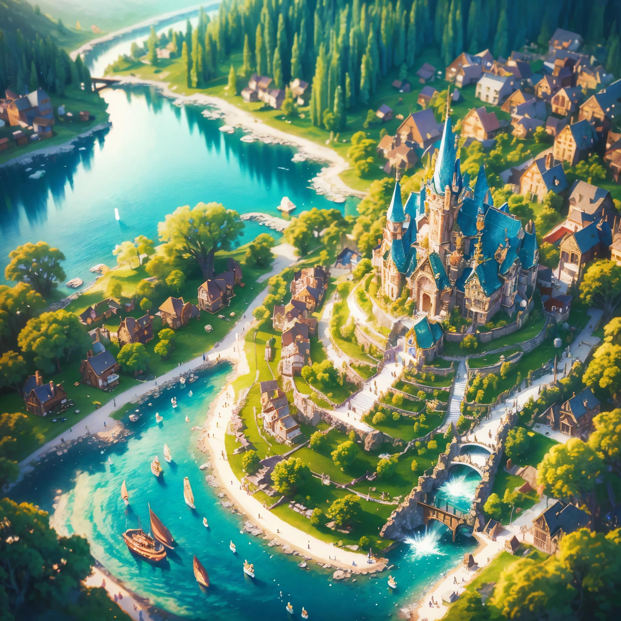 disney's tangled tale concept art by matto, beautiful render of a fairytale, medeival fantasy town, 4k highly detailed digital art, 4k detailed digital art, a bustling magical town, 8k high quality detailed art, 3 d render stylized, realistic fantasy render, 4 k detail fantasy, fantasy highly detailed, fantasy town