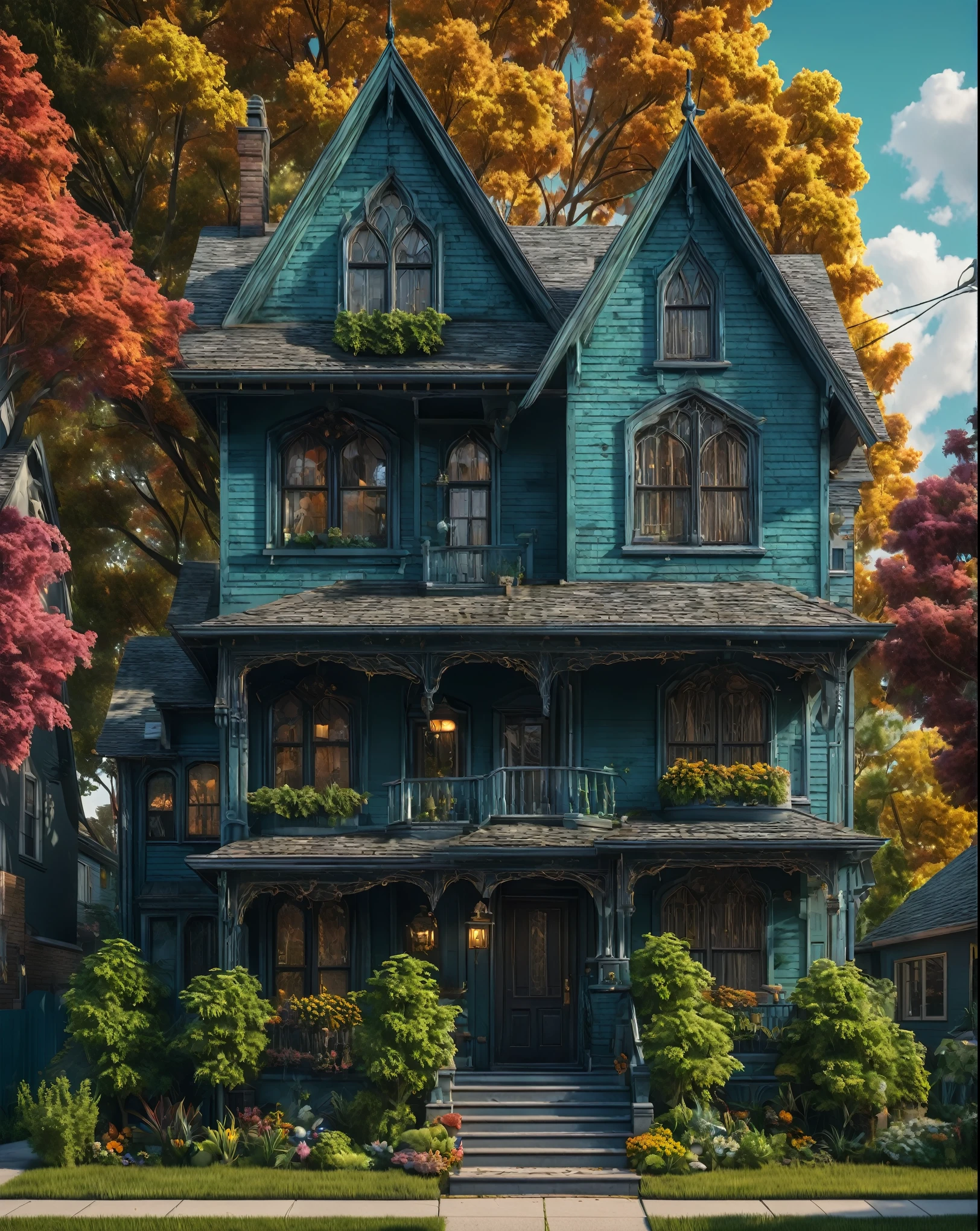 Create imaginative and amazing images demonstrating the style of ((Suburban Gothic)), hyper realistic, 8k, vibrant colors, sharp crisp image