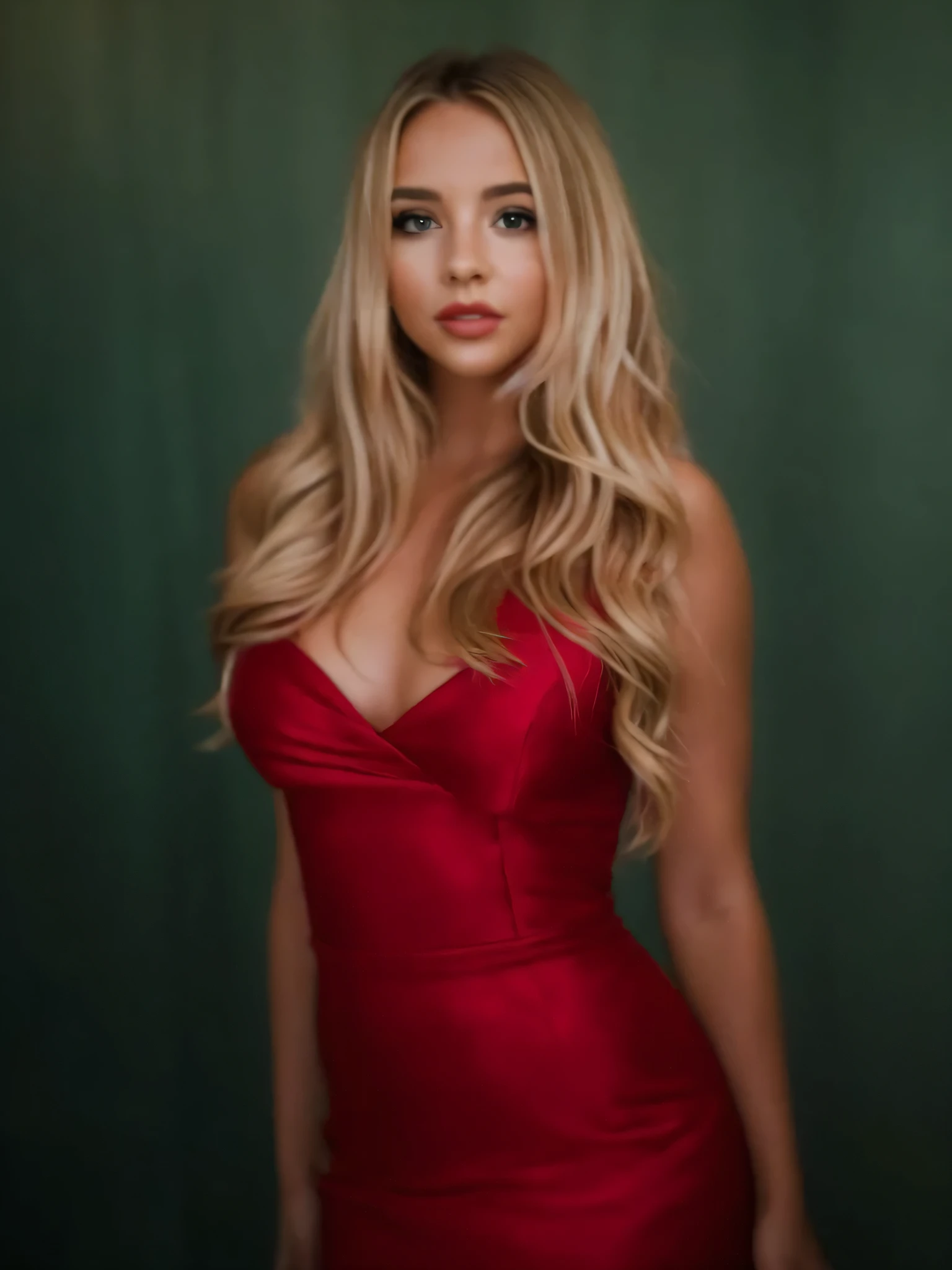 a close up of a woman in a red dress posing for a picture, sydney sweeney, in a red dress, long blonde hair and large eyes, wearing red dress, wearing a red dress, with long blond hair, red dress, sexy red dress, a gorgeous blonde, 1 8 yo, she arrived in a red dress, ava max, wearing red clothes