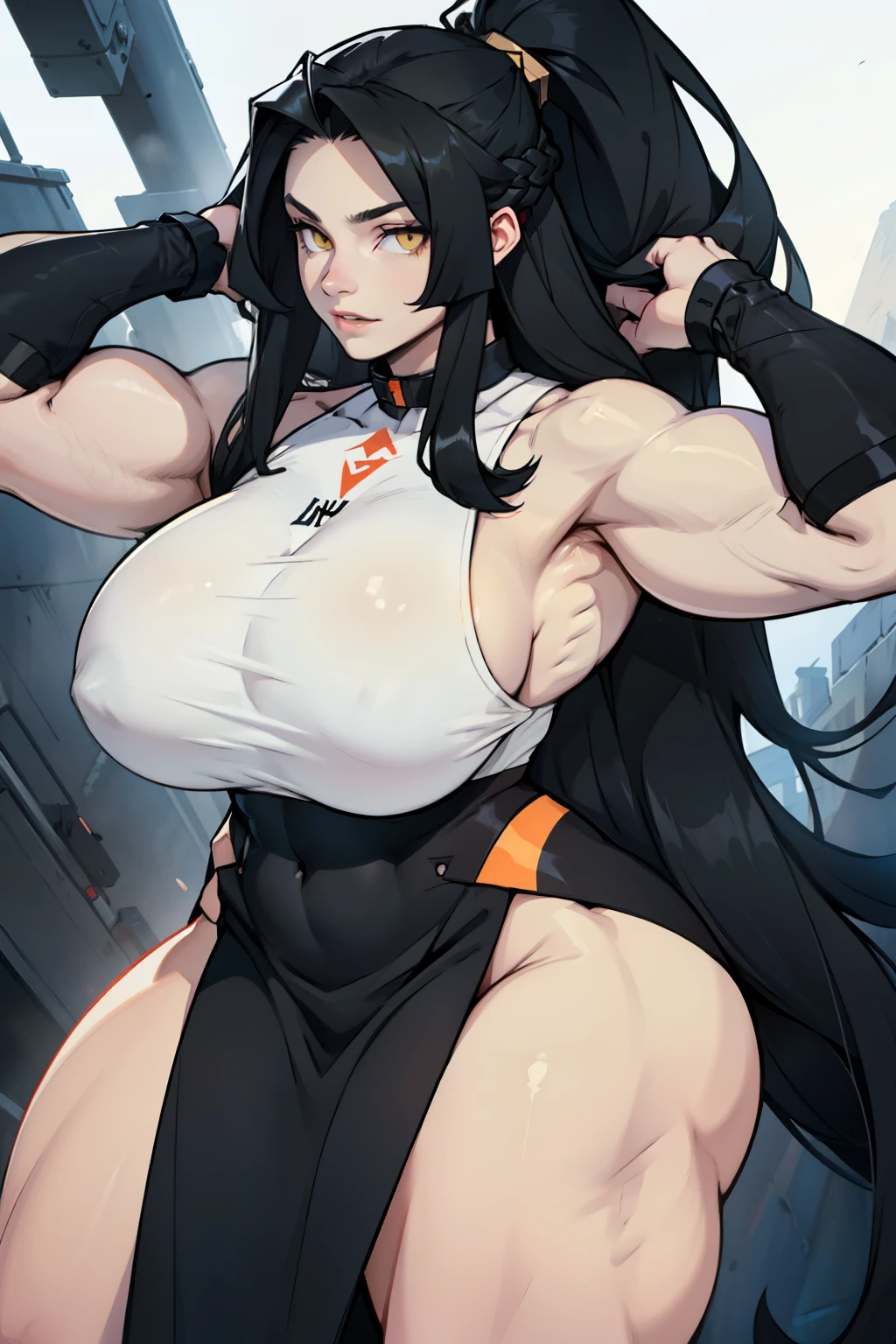 (((long hair))) (((long hair))) black hair yellow eyes pale skin muscular girl ???????????? 