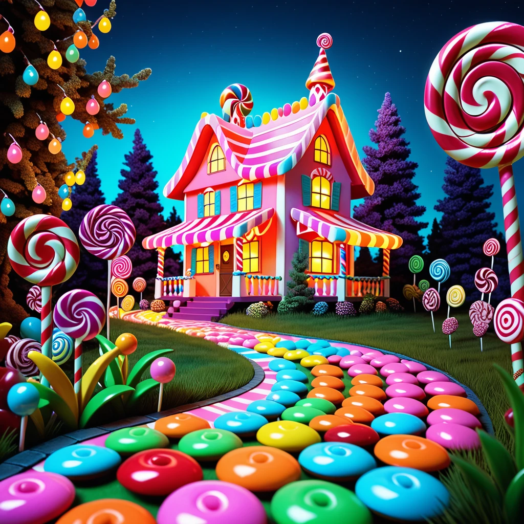 (best quality,4k,8k,highres,masterpiece:1.2),ultra-detailed,candyland,candy plants,candy road,candy animals,candy house,sweet colors,colorful,candyland lighting