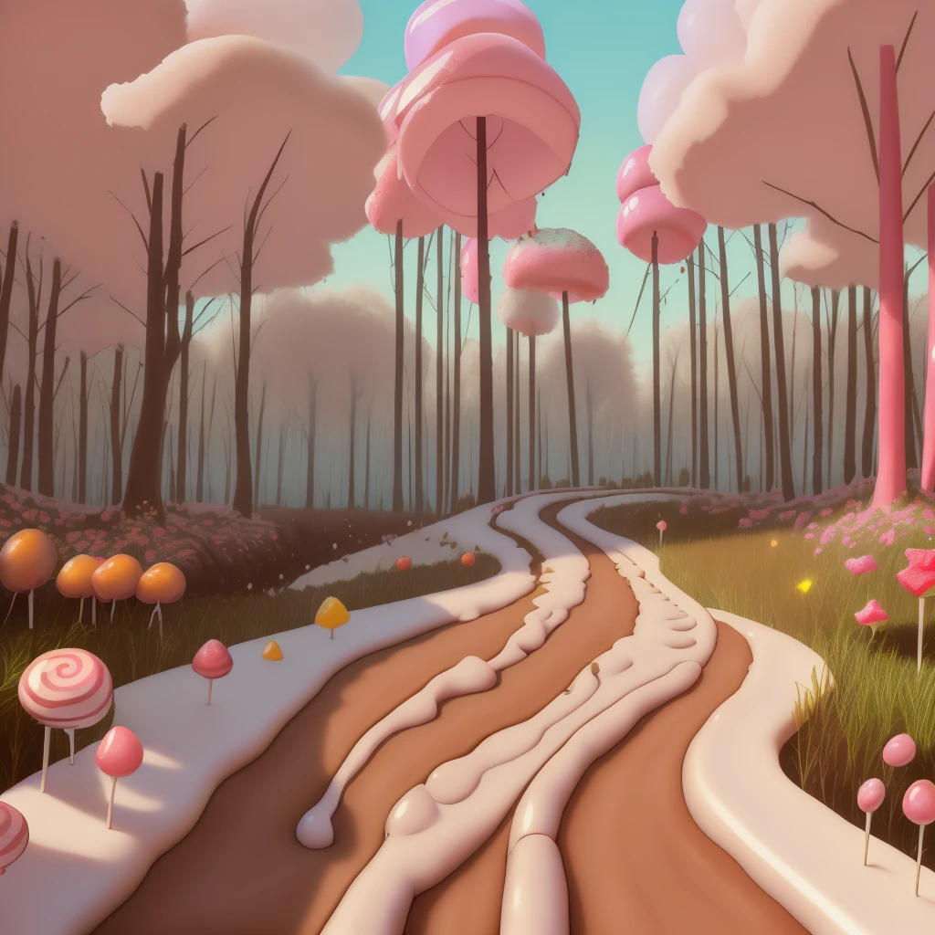 large general shot: 1.8, ((beautiful town from the 60s, entirely made of candies, sweets, lollipops, delicious cakes, beautiful donut-shaped sun, cotton candy trees: 1.6)), cheerful colors: 1.4, work of art, highly detailed:1.5, idyllic, dreamy, epic, cinematic shot:1.5, beautiful lighting, award-winning image:1.5, 32k.