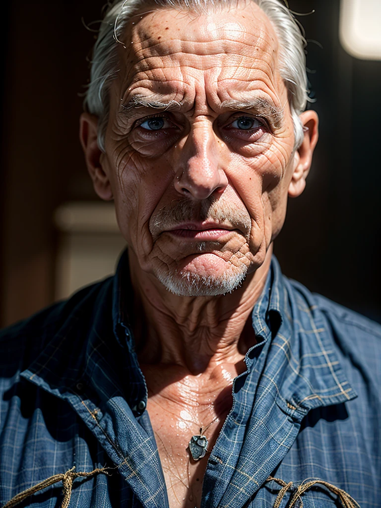 hyperrealism, (photorealistic:1.2), (photorealistic light:1.3), masterpiece, best quality, perfect detail, professional photo, realistic photo, raw photo, realistic style, detailed face, aged Batman, about a hundred years old, (very thin:1.3 ), old Batman costume, (dirty clothes