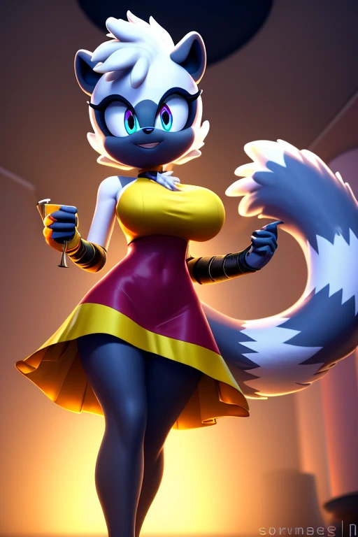 Masterpiece, high quality, studio quality, intricate details, 4k, 1girl, Tangle the Lemur, big breasts,party dress, ((best quality)), ((masterpiece)), (detailed)