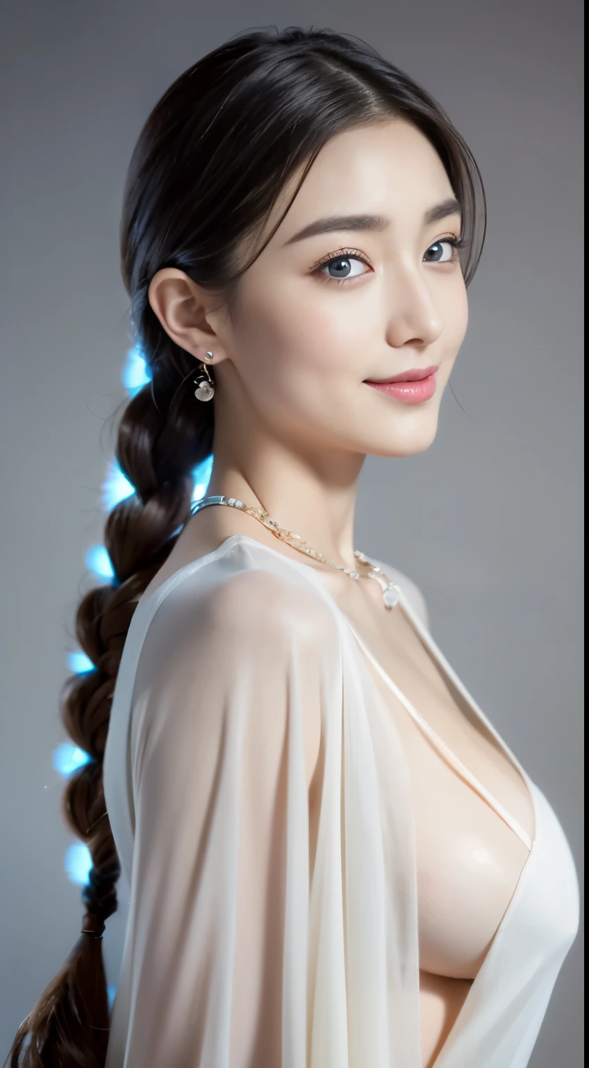 (((32k,very high resolution, high detail, very accurate,傑作girl1))),Raw photo & realistic atmosphere,beautiful dark blue eyes,detailed mouth,glossy lips,fine eyebrows,Soft white skin that shines in every detail,,detailed eyes、Very beautiful eyes with deep blue eyes,lip details、very beautiful face,very well-shaped face、lifelike face,glossy beautiful lips,beautiful eyebrows,infinite reality,best design,(A very cute and modest 18 year old Japanese girl.,,toned body,Perfect Gal Leader Model,Beautifully shaped breasts,とても可愛い美girlです,girl:1.5),best natural makeup,japanese id,korean idol,Young sensual idols,Moist eyes,dark beautiful eyes,beautiful butt,beautiful feet,,camel's foot,:1.3),超A high resolution、,natural and realistic face,Backlight,Her pure eyes are too cute,(((photorealism,Take a full body photo))),,reality live action,(simple earrings,necklace,nail art,Sheer blouse,Her hair is a mixture of blonde and blue and tied in a braid.,solo,,smile slightly,Full body Esbian:1.7),(Full Body Fashion:1.8),(Cute pendant)