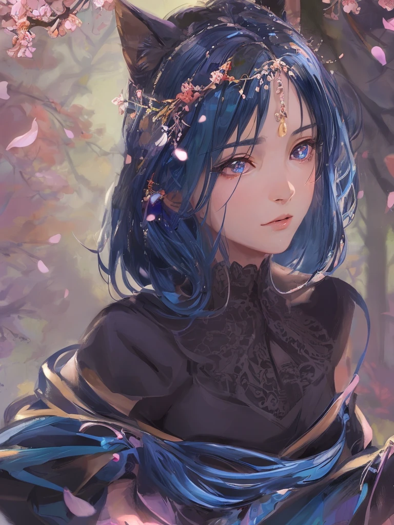 Anime girl with cat ears and a blue dress sits under a tree, beautiful anime portrait, Beautiful anime girl, beautiful anime woman, detailed digital anime art, Stunning anime face portrait, Beautiful character art, beautiful charming anime woman, Artgerm. anime illustration, extremely detailed Artgerm, digital anime art, work in Guweiz style, anime goddess