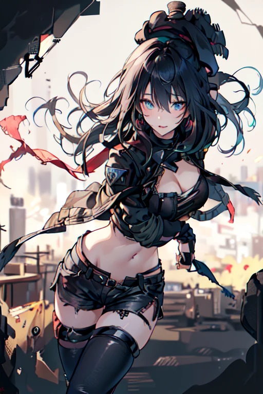 19 years old, (milf:0.8), (solo:1.5), (sfw:1.25), sexy breast, beautiful breasts, (medium tits:0.8), thin waist, big ass:1.0, Raised sexy, (black beret,black military jacket, open clothes, cleavage, midriff, black shorts, black thighhighs, thigh strap, fingerless gloves, single glove:1.2), blue eyes, light smile, big , Revimpling fabric, earrings, Hand gloves, detailed face,(hold a cigarette:1.1),long hair,side ponytail,hair between eyes,bangs,detailed and beautiful eyes,beautiful detailed lips,Rolling her eyes,manner,hair over one eye, (ultra high resolution, 8K RAW photo, photo realistics, thin outline:1.3, clear focus), best qualtiy, natural lighting, textile shading, field depth, (Bright pupils, fine detailed beautiful eyes with highlight:1.3, high detailed face), Red lip, fine realistic skins:1.1, looking down viewers:1.3, (dynamic angle:1.3, front view:1.1, breast focus:1.3, from above:1.2), (dynamic posing:1.5, sexy posing:1.2),Youghal, side lock, hair ornaments,nice,garden background,artistic rendering,Super detailed,(highest quality,4k,8K,High resolution,masterpiece:1.2),Bright colors,studio lighting ,at military base in usa