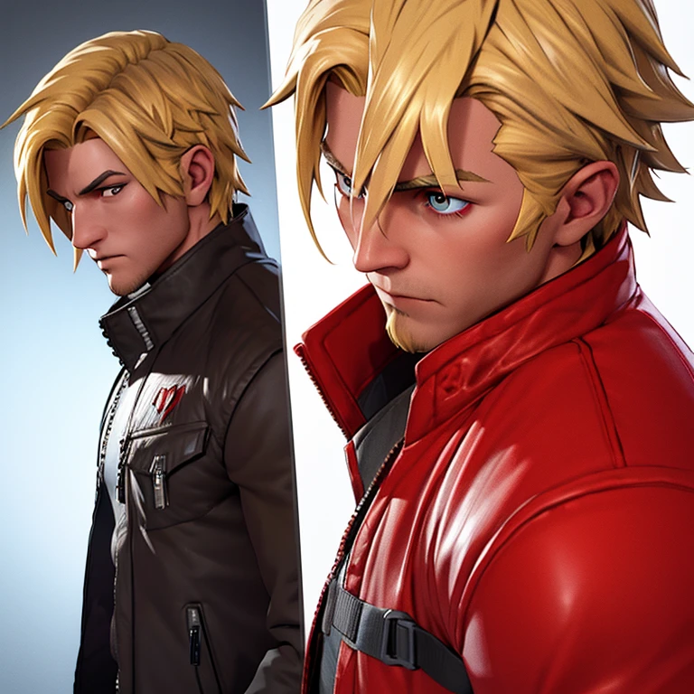 ((best quality)),((ultra-detailed)) , human Male, Blonde  hair , Red pupils , jacket , Tired eyes  , Full body ,