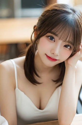 table top, highest quality, shape, Super detailed, finely, High resolution, 8k wallpaper, 完璧なダイナミックな構shape, finelyて美しい目, ladies fashion summer,ponytail hair,small breasts natural color lip, bold sexy pose,smile,20 year old girl、cute、sexy shot looking at camera,Wake up,Realistic quality,blonde,Eyes to the left,A little sharp beauty,Don'don't wear clothes,whole,topless nude