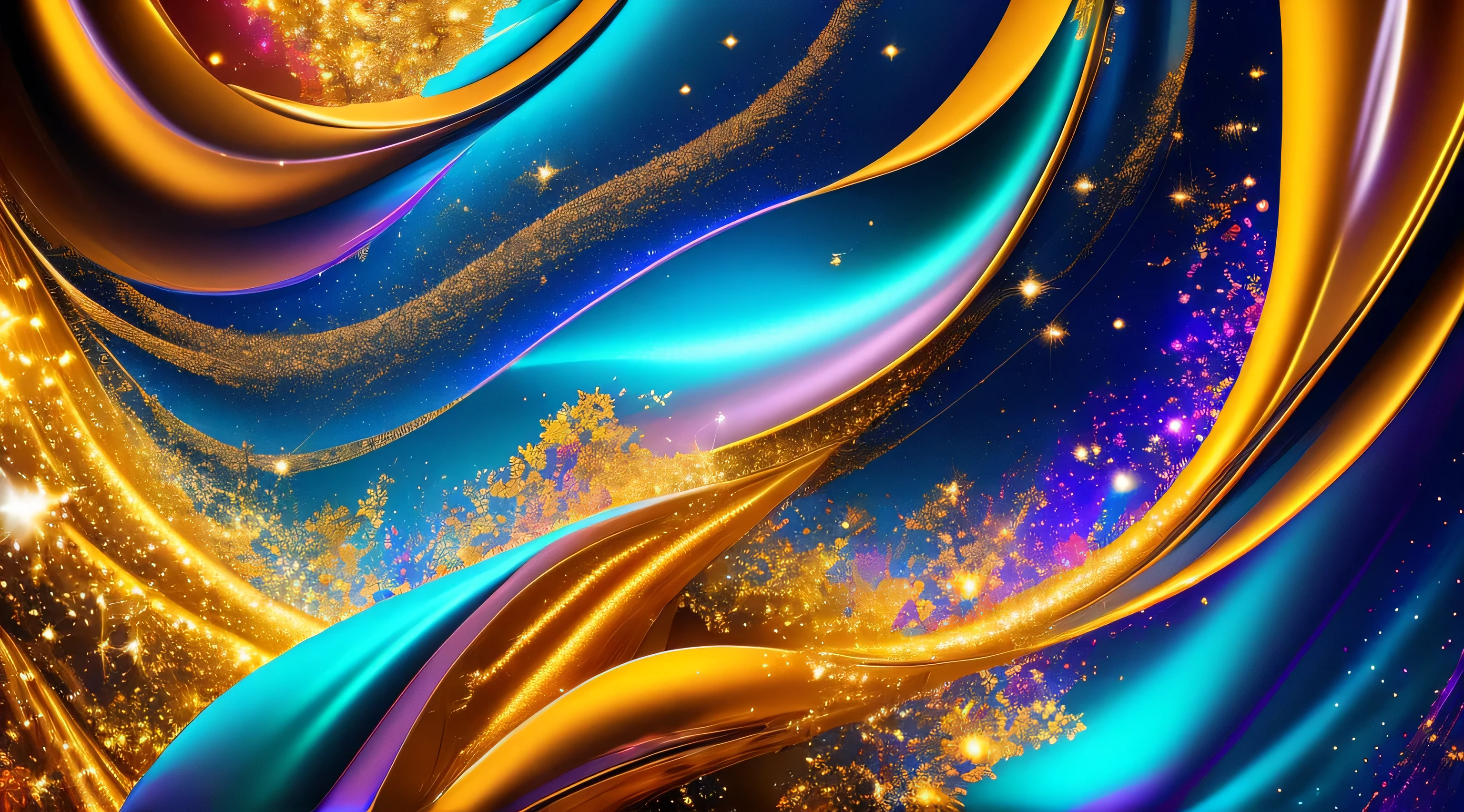 (best quality,4k,8k,highres,masterpiece:1.2),ultra-detailed,(realistic,photorealistic,photo-realistic:1.37),abstract background,dark blue,gold particle,gold foil texture,Christmas,holiday concept,blue background,navy blue,colorful particles,dreamlike atmosphere,golden light,bokeh,shining,glowing,eye-catching,mesmerizing,illuminating,ethereal,festive spirit,vibrant colors,magical,sparkling starlight,glittering,rich texture,gorgeous,explosive visual impact,deep contrast,subtle gradient,various patterns,soft and smooth shapes,harmonious composition,cohesive visual elements,depth and dimension,color saturation,light and shadow play,serene,calm,tranquil,mysterious,exquisite details,artistic interpretation,sophisticated style,uniquely captivating,mesmerizing,engaging,hauntingly beautiful,alluring,dazzling,extraordinary,visually striking,abstract painting,artistic masterpiece,wonderful combination,immersive experience,viewer's imagination,every brushstroke tells a story,whimsical,awe-inspiring,never-ending wonder. bokeh,