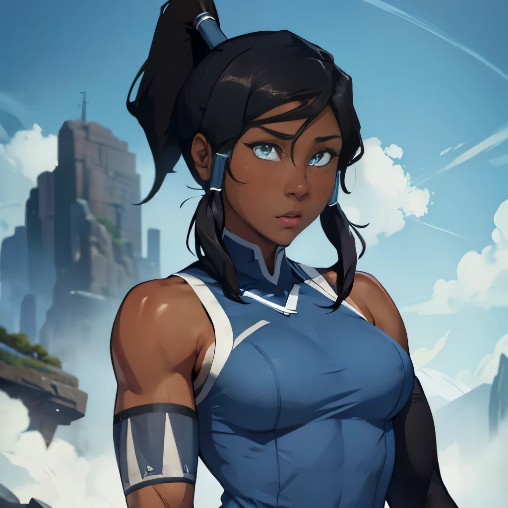 korra, dark skin, dark-skinned female, ponytail, muscular female, nsfw, high quality, detailed, high resolution, black face, extremely black skin