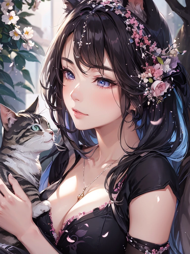 Anime girl with a cat and flowers in her hair, beautiful anime cat girl, very beautiful anime cat girl, anime style 4k, very beautiful cute cat girl, anime art wallpaper 4k, anime art wallpaper 4k, Beautiful anime girl, beautiful anime woman, Attractive cat girl, anime art wallpaper 8k, beautiful anime portrait, anime wallpaper 4k, anime wallpaper 4k