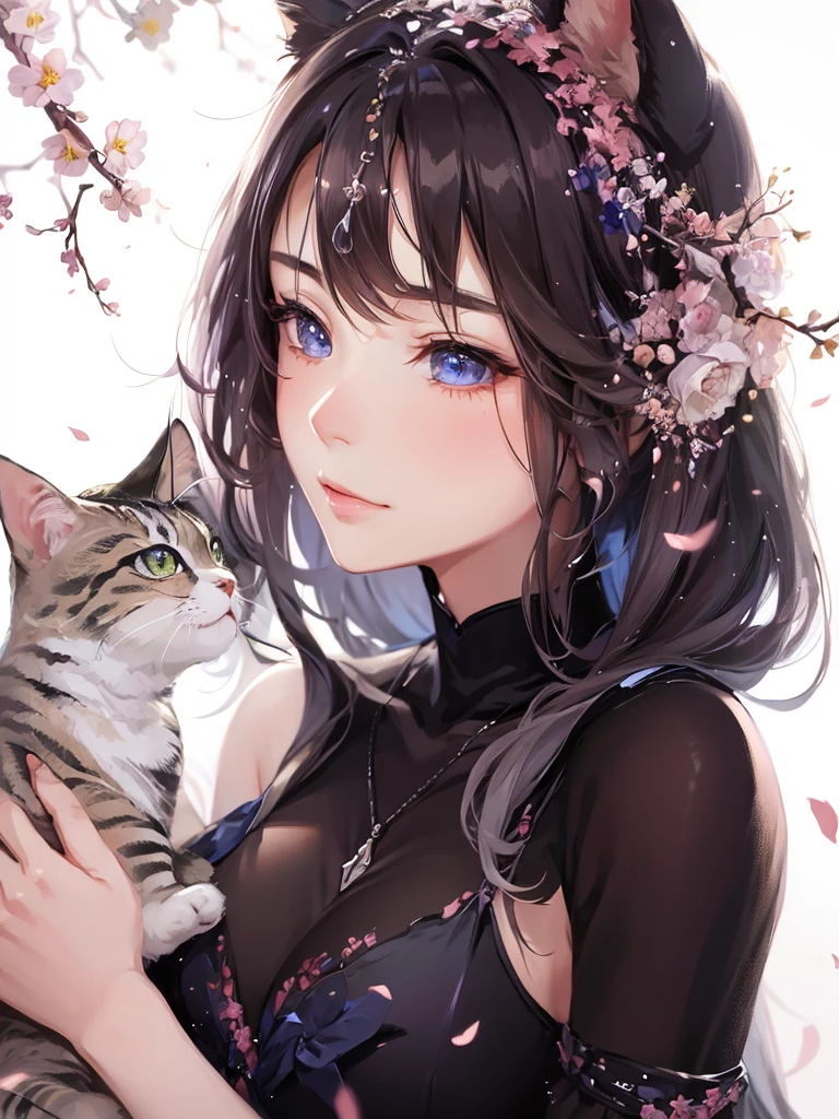 Anime girl with a cat and flowers in her hair, beautiful anime cat girl, very beautiful anime cat girl, anime style 4k, very beautiful cute cat girl, anime art wallpaper 4k, anime art wallpaper 4k, Beautiful anime girl, beautiful anime woman, Attractive cat girl, anime art wallpaper 8k, beautiful anime portrait, anime wallpaper 4k, anime wallpaper 4k