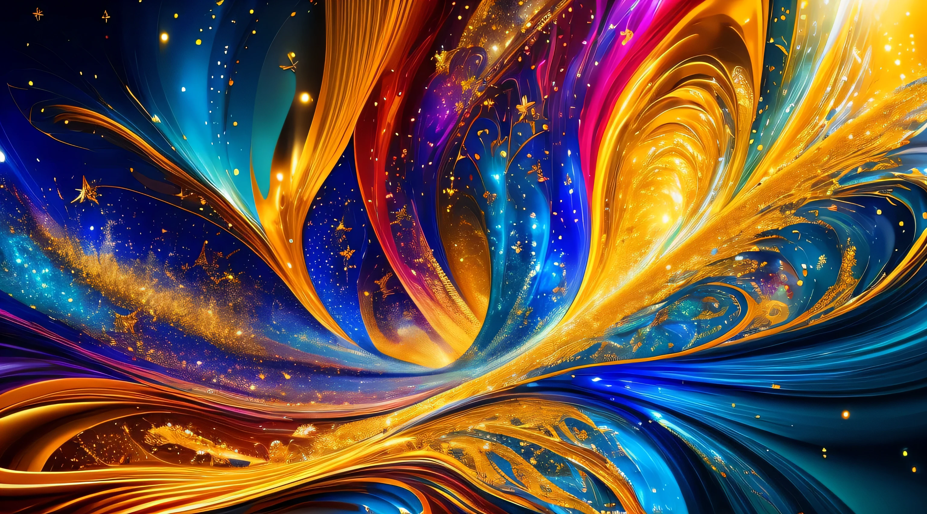 (best quality,4k,8k,highres,masterpiece:1.2),ultra-detailed,(realistic,photorealistic,photo-realistic:1.37),abstract background,dark blue,gold particle,gold foil texture,Christmas,holiday concept,blue background,navy blue,colorful particles,dreamlike atmosphere,golden light,bokeh,shining,glowing,eye-catching,mesmerizing,illuminating,ethereal,festive spirit,vibrant colors,magical,sparkling starlight,glittering,rich texture,gorgeous,explosive visual impact,deep contrast,subtle gradient,various patterns,soft and smooth shapes,harmonious composition,cohesive visual elements,depth and dimension,color saturation,light and shadow play,serene,calm,tranquil,mysterious,exquisite details,artistic interpretation,sophisticated style,uniquely captivating,mesmerizing,engaging,hauntingly beautiful,alluring,dazzling,extraordinary,visually striking,abstract painting,artistic masterpiece,wonderful combination,immersive experience,viewer's imagination,every brushstroke tells a story,whimsical,awe-inspiring,never-ending wonder. bokeh,
