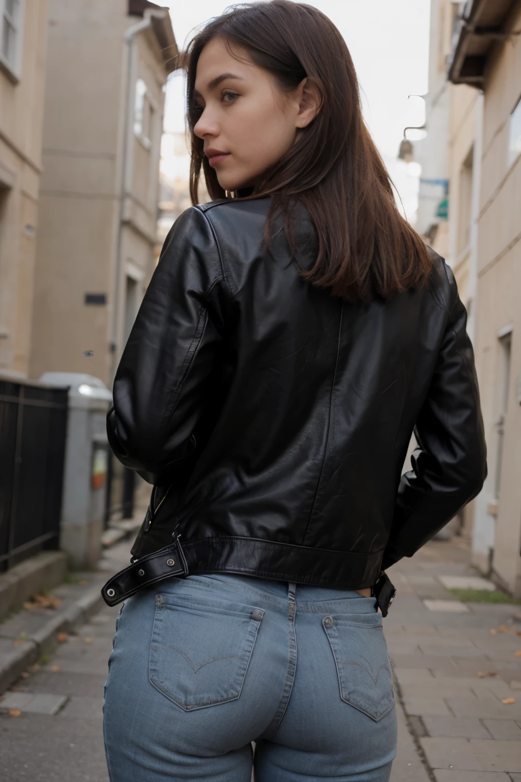 best quality, leather jacket with front , back , right pose image