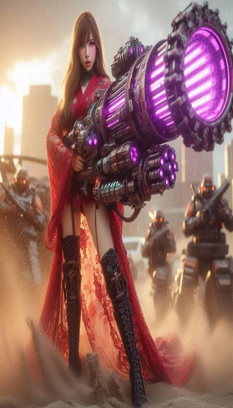 Woman in red dress holding purple light gun, Cyberpunk anime girl mecha, Wojtek FUS, CG society and fenghua zhong, stunning CG society, high definition CG society, Mechanized female soldier, Cyberpunk angry gorgeous goddess, CG society ), Mechanized Valkyrie, Badass Anime 8K, Alaina Ahenami (alena aenami) and artgerm, Digital Cyberpunk Anime Art