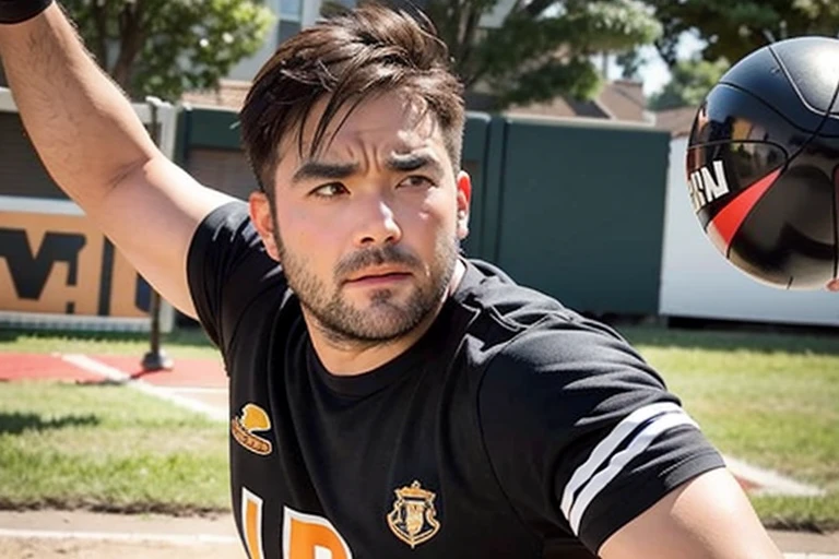  (Male throwing ball), ３０Year old man, black eye,