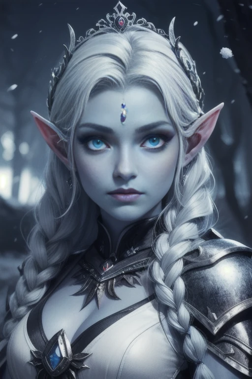 Blue skin, Frozen princess, rare, ice maiden, shiva armor, beautiful women, long icy hair, icy eyes, elf ears, blue skin, winter, village,