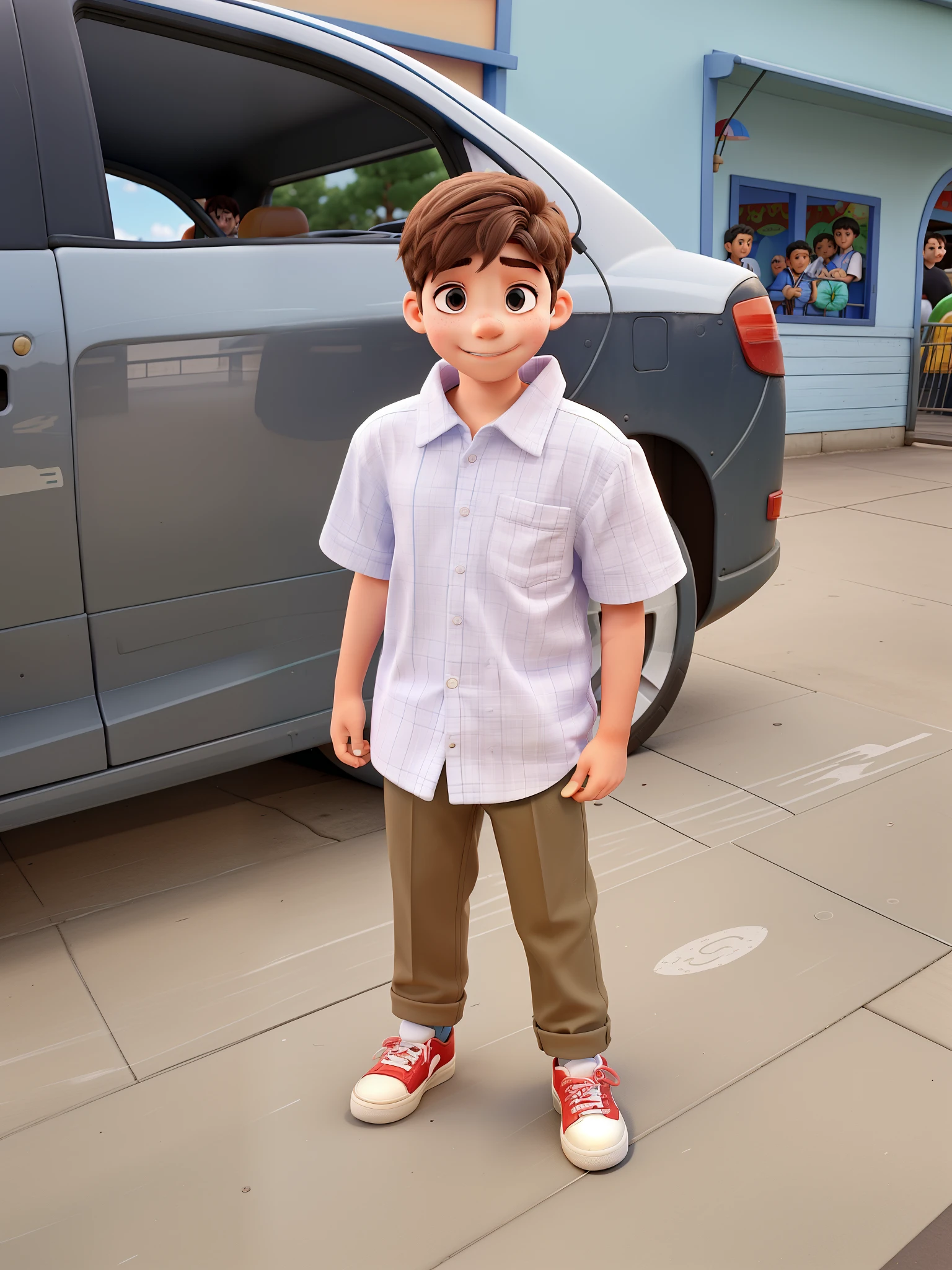 boy with amusement park background