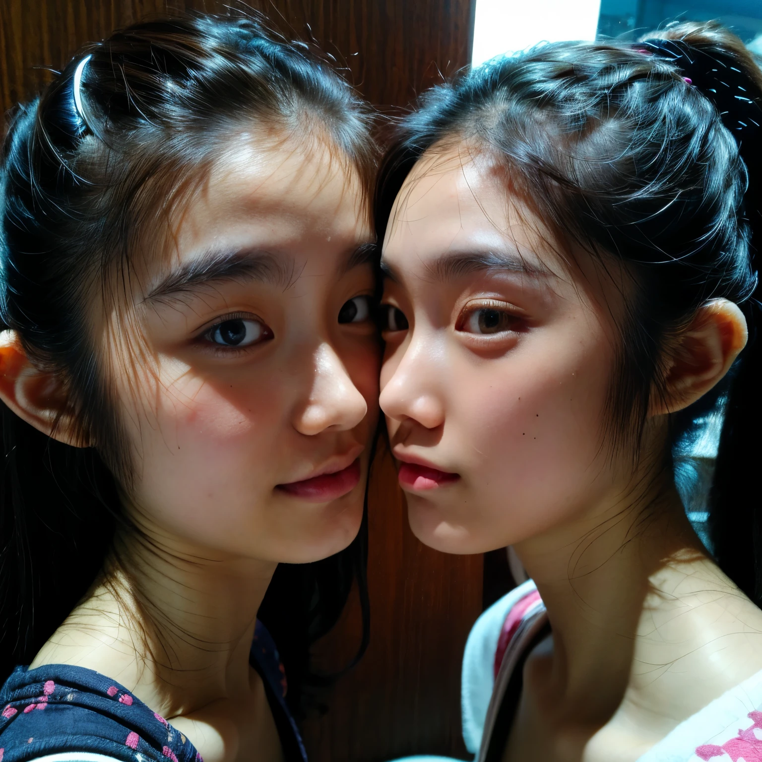 Below are the prompts for photographing two clone women in AI Gravure。It is intended for shooting in a photo studio.、Use an abstract background。
Repeating the same pose: Against an abstract pattern background、They both have the same pose（for example、Bend one knee、Put your hand on your chin）A shot of。Put a little distance between them、While being aware of each other&#39;s existence、Look at yourself as if you are looking at yourself.。