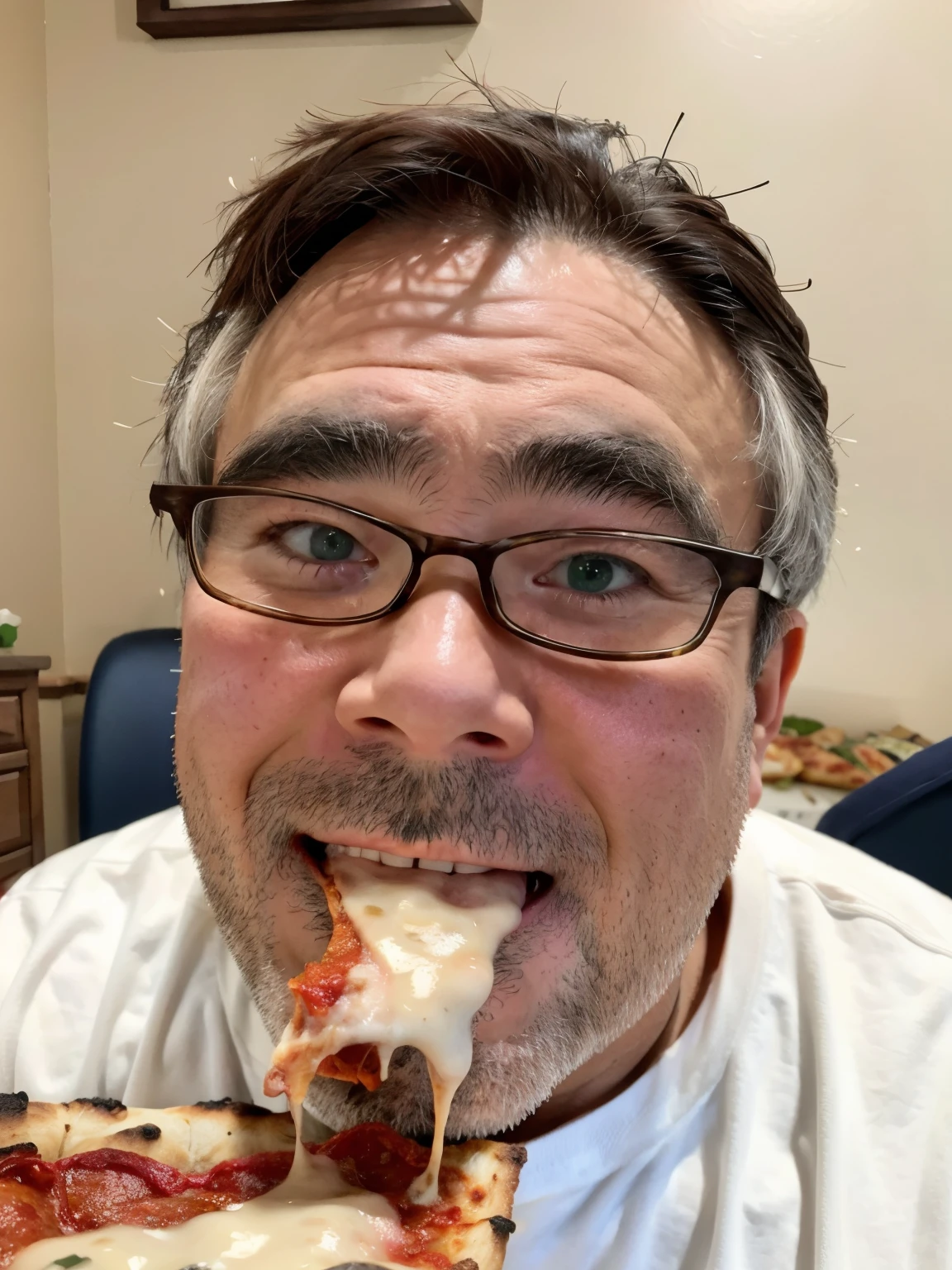Middle-aged man eating pizza,