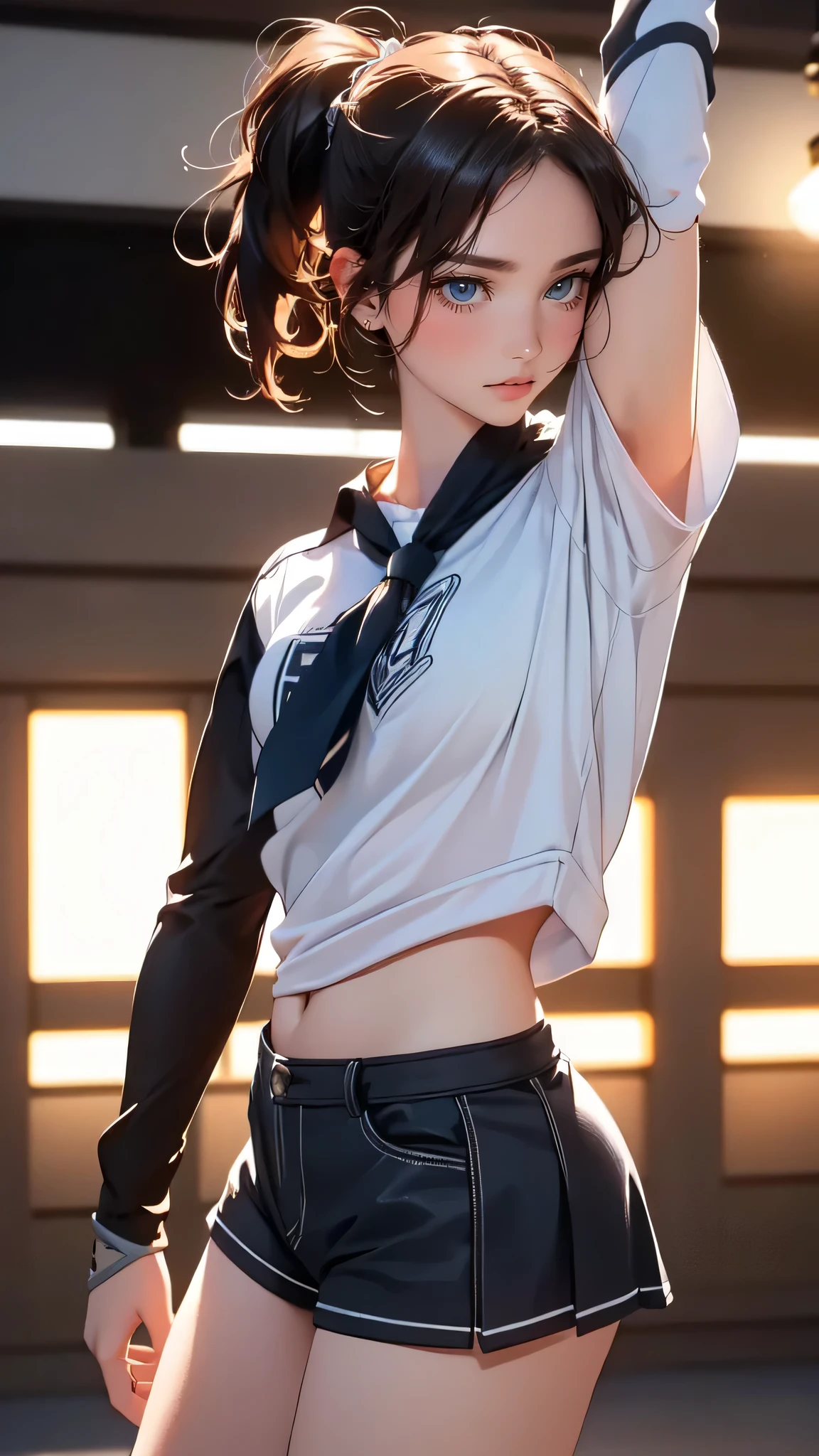 high school girl,(random sexy dance pose),(Highest image quality, (8K), Ultra-realistic, Best Quality, High quality, High Definition, high quality texture, high detailing, Beautiful detailed, fine detailed, extremely details CG, Detailed texture, realistic representation of face, masterpiece, presence, Dynamic, Bold)
